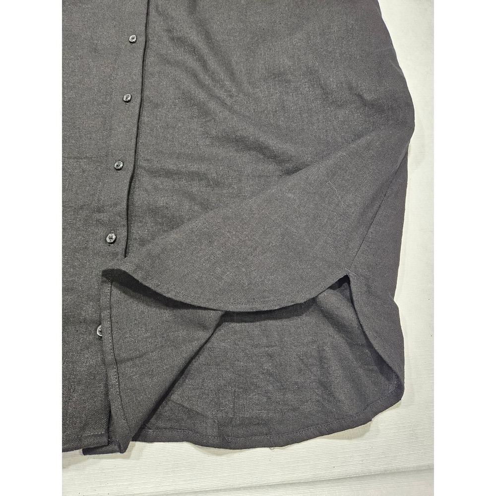 Old Navy Black Linen Blend Short Puff Sleeve Button Down Shirt Dress Pockets - Picture 8 of 10